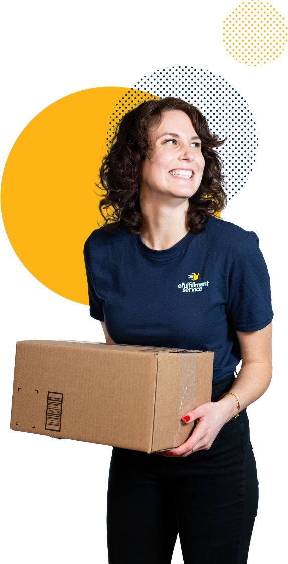 lite prepcenter Employee Smiling With Box and 3 Dots